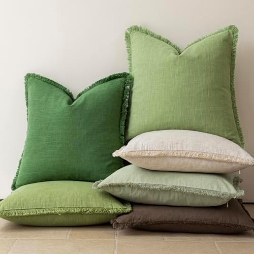 Foindtower Decorative Linen Fringe Throw Pillow Covers 26×26 Lime Green - Image 6