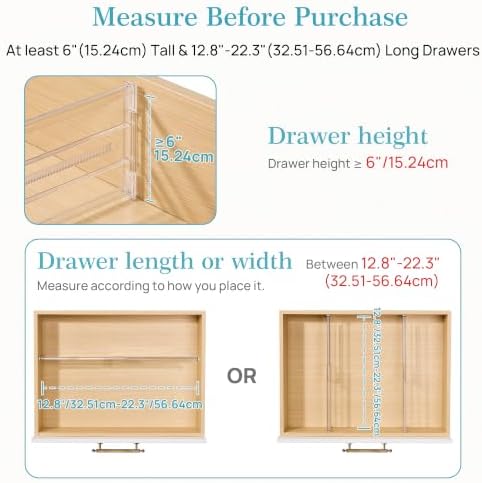 Vtopmart 6" Tall Upgrade Drawer Dividers, 12.8"-22.3" Expandable, 6 Pack - Image 2
