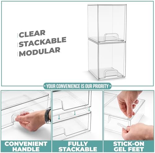 Sorbus Stackable Acrylic Storage Drawers, 2 Pack Clear Plastic Organizer Bins - Image 5