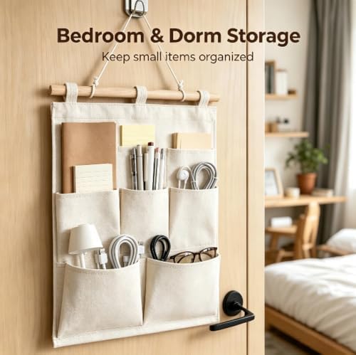 Over the Door Magazine Pockets, Closet Hanging Organizer Bag, 5 Pockets - Image 5