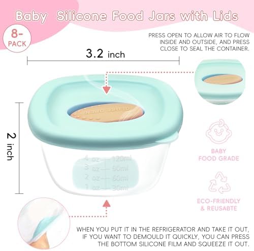 8 Pack Baby Food Storage Containers 4 oz, Baby Silicone Food Jars - Image 2