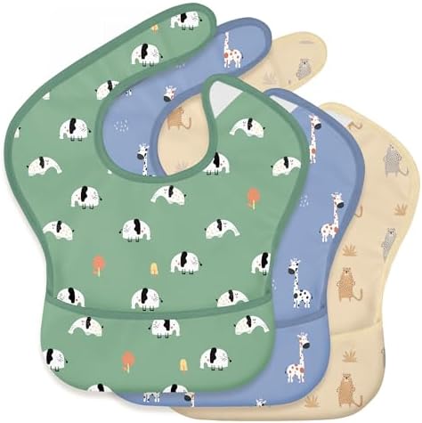 3 Pack Waterproof Baby Bibs for Eating, Mess Proof Feeding Bib by CivaruaKids