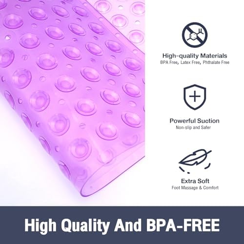 Square Shower Mat Bathtub Bath Mat Non Slip Clear Purple 21"x21" - Image 2