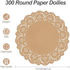 MCEAST 300 Pack Round Brown Kraft Paper Doilies 13.5 Inches Lace Paper Place - Image 2