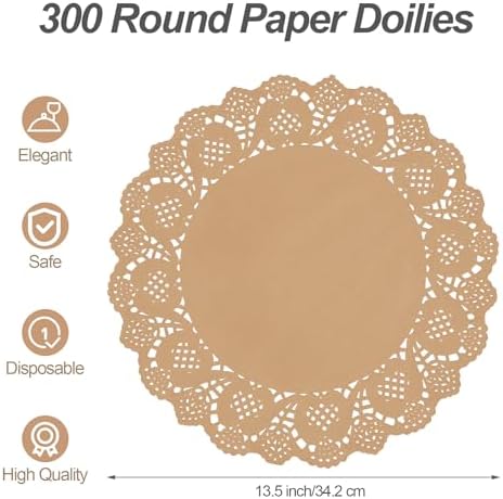 MCEAST 300 Pack Round Brown Kraft Paper Doilies 13.5 Inches Lace Paper Place - Image 2