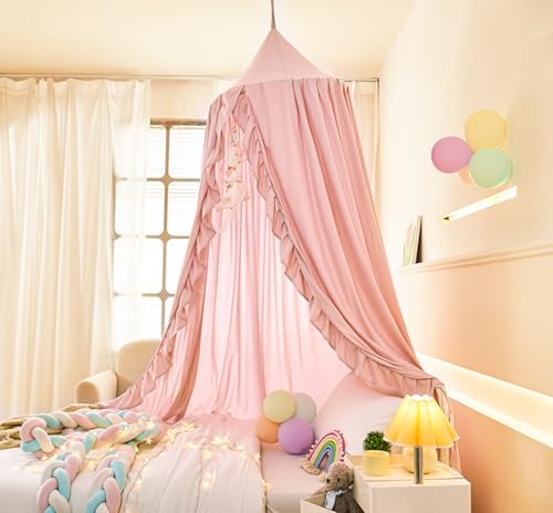Mengersi Bed Canopy for Girls, Ruffled Canopy Bed Curtains Canopy for Girls Room - Image 3