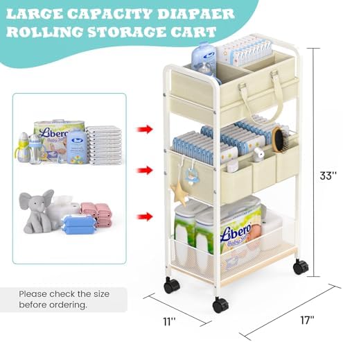 2In1 Baby Diaper Caddy & 3-Tier Rolling Cart, Diaper Caddy Organizer Carts - Image 2