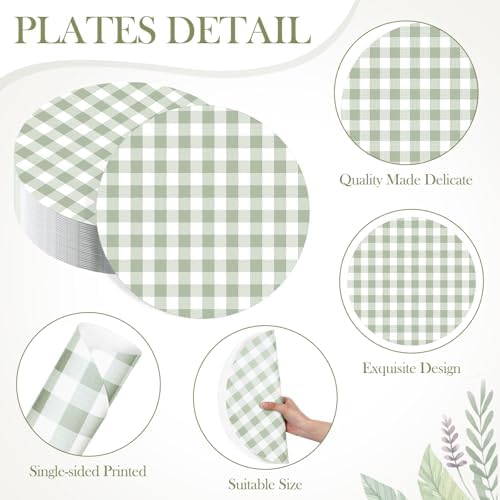 Funnymoom 60 Pcs Green and White Gingham Disposable Paper Placemats Round Table - Image 2