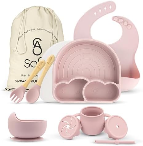 BPA-Free Non-Toxic Silicone Baby Feeding Set – Suction Plate, Bib & Cup – by SofiAl