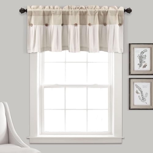 Lush Decor Linen Button Valance | 52"W x 18"L | Farmhouse Style | Coconut Husk by LushDecor