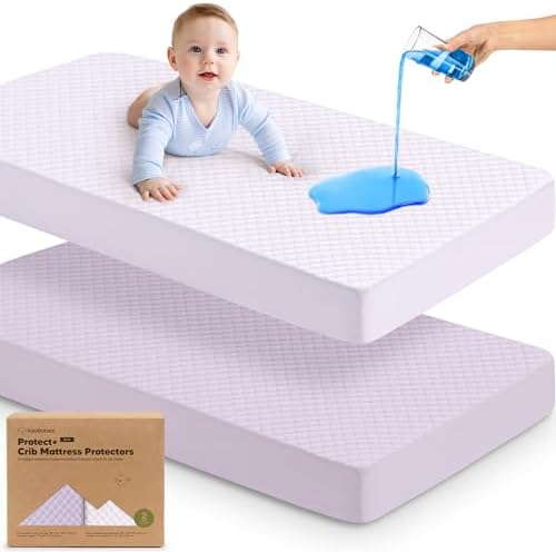 2pk Waterproof Crib Mattress Protector Cover Fitted 52x28 by KeaBabies