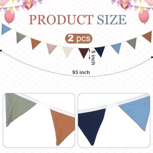 Oudain 2 Pcs Pennant Banner Flags Nursery Garland Triangle, Neutral Color - Image 2