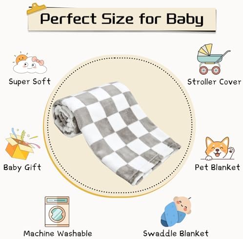 Yurhap Checkered Baby Blanket Fleece Baby Blankets Neutral - Image 7