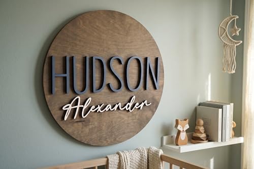 Custom Round Nursery Name Sign, Personalized 3D Baby Name Announcement Sign - Image 2
