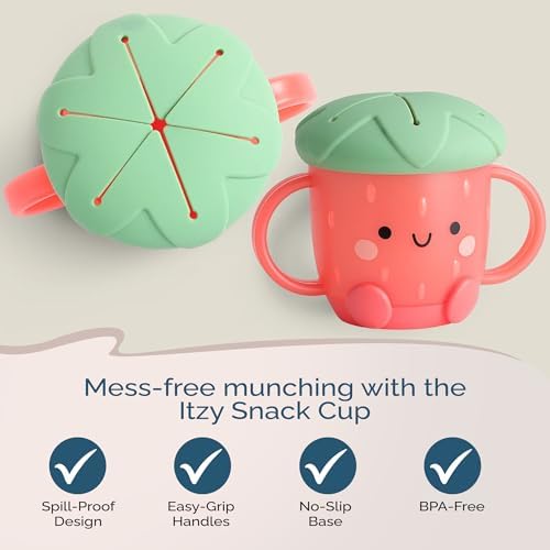 Itzy Ritzy Toddler Snack Cup, Spill-Proof w/Soft Silicone Lid, Strawberry - Image 3
