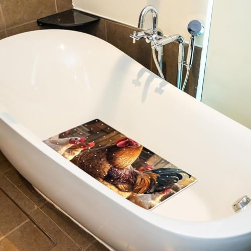 Shower Mat Non Slip 26.8 x 15.1 Inches, Framhouse Chicken Rooster Bathtub Mat - Image 4