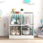 Costzon Toy Organizers and Storage, Wooden White 4-Cube Kids Bookcase - Image 2