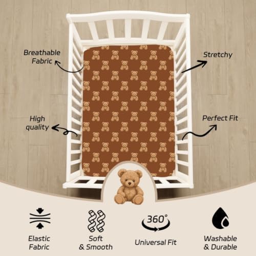 4 Pack Bear Baby Sheets Neutral Unisex Fitted Checked Nursery Baby Sheet Set - Image 7
