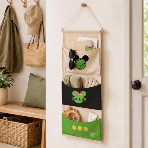 3-Pocket Hanging Wall Organizer, Tennis Theme Over Door Storage - Image 5