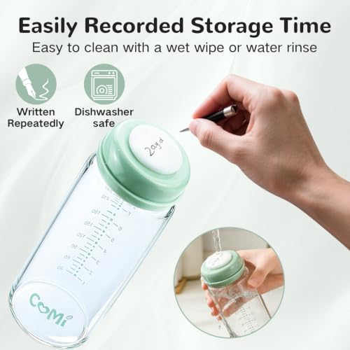 COMI Wide Neck Glass Breastmilk Collection n Storage Bottle, 2 Packs, 10oz - Image 6