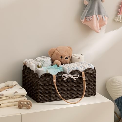 HBlife Baby Diaper Caddy Organizer, Portable Scalloped Plastic Wicker Woven - Image 3