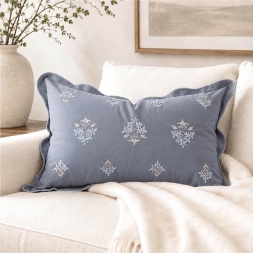 BlissBlush Lumbar Pillow Cover 12x20, Coastal Blue Velvet Decorative Lumbar by BlissBlush