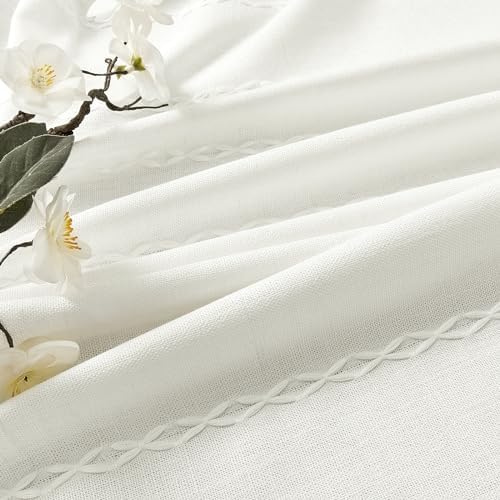 MitoVilla Ivory Boho Linen Bedroom Curtains 84 Inch Length 2 Panels Set - Image 4