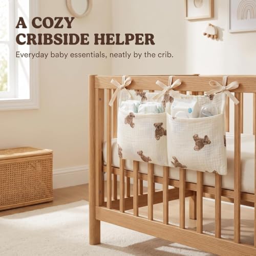 2Pcs White Bedside Hanging Bags Milk Bottle Bib-Storage Crib Organizer Baby - Image 4