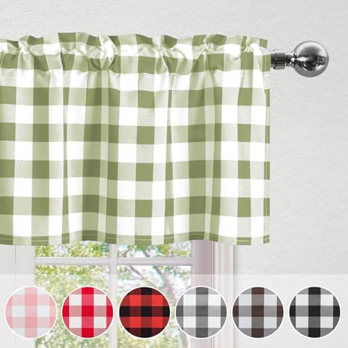 Hiasan Plaid Curtains Valances, Sage Green and White, 52W x 18L, 1 Panel - Image 3