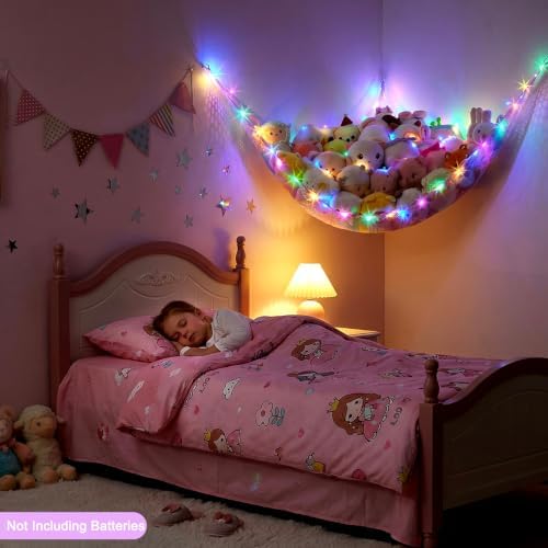 Stuffed Animals Hammock with LED Light Toy Net Room Decor Corner Storage - Image 3
