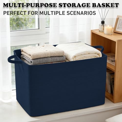 96L Woven Laundry Basket with Handles, Extra Blanket Basket - Image 6