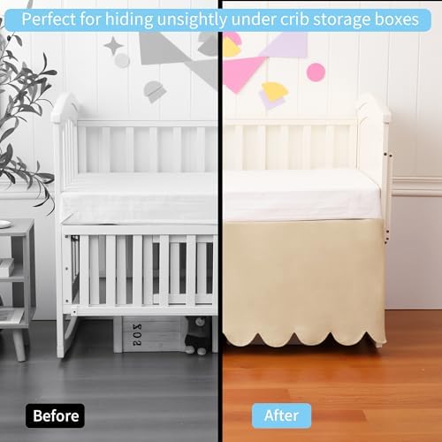 100% Cotton Scallop Edge Crib Bed Skirt, 4-Sided Soft Breathable Cotton Bedding - Image 6