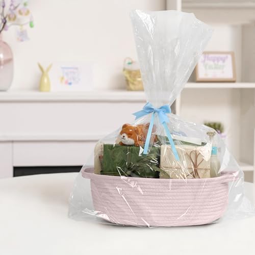 MEGASKET Pink Small Woven Basket, 13” x 9” x 5” Baskets - Image 3
