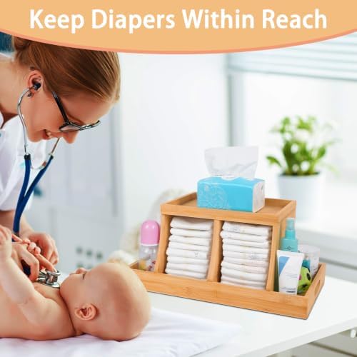 Three colors Bamboo Diaper Organizer, Wooden Diaper Caddy, Changing Table - Image 3