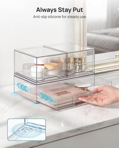 Vtopmart Clear Stackable Storage Drawers Set of 4, Plastic Organizer Bins - Image 7