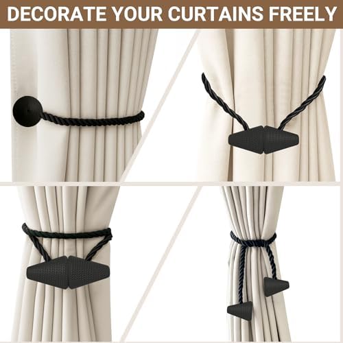 Hion Magnetic Curtain Tiebacks Black 2pcs, Curtain Holdbacks Hooks Holders - Image 3