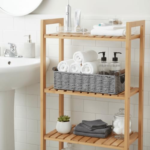 CubesLand Small Wicker Toilet Basket Tray Organizer W/Cut Out Handle - Image 3