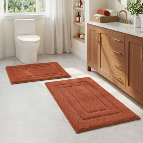 HOMEIDEAS Fall Bathroom Rugs Sets, 2 Piece Soft Bath Mat Burnt Orange by HOMEIDEAS