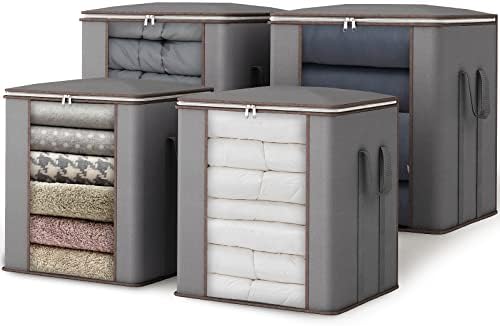 Blanket Storage Bags 120L for Comforter Clothes Bedding Sheet 4 Pack Grey by Fixwal