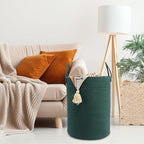 Woven Cotton Rope Laundry Basket, 15x20 Laundry Hamper, Dark Green - Image 5