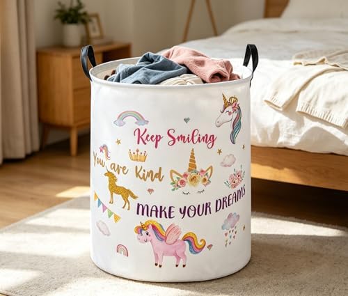 Essme Kids Laundry Basket, Unicorn Hamper Collapsible Waterproof Storage Bin - Image 3