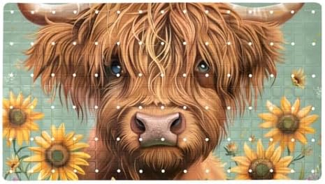 Shower Mat Non Slip 26.8 x 15.1 Inches, Highland Cow Sunflower Bathtub Mat by Anna+Cowper