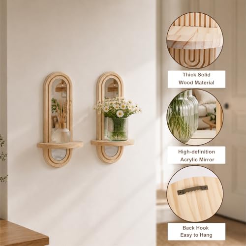 Artilady Floating Shelves with Arched Mirror, Boho Wall Decor - Image 6