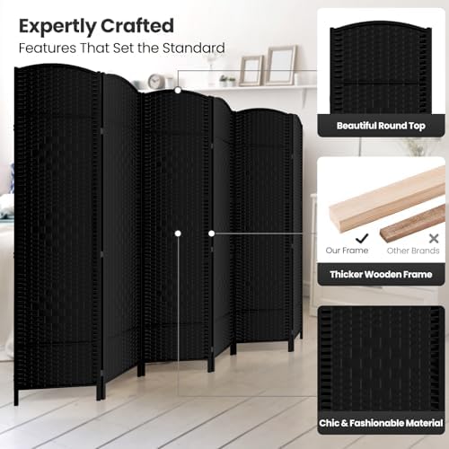 6 Panel Folding Room Divider, Woven Privacy Screen - Image 2