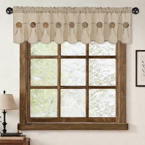 FRAMICS Farmhouse Valance Curtains, Boho Cotton Linen Kitchen Valance, Rustic - Image 2