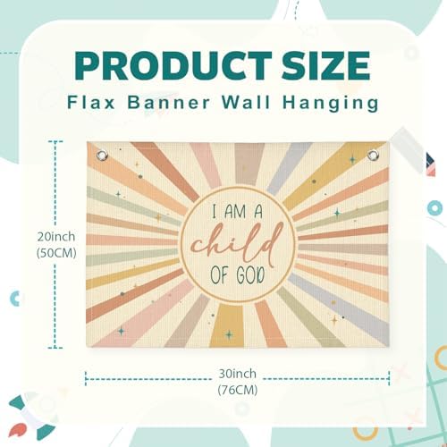 Lacama Christian Nursery Boho Wall Decor Linen Hanging Banner, I Am A Child of - Image 6