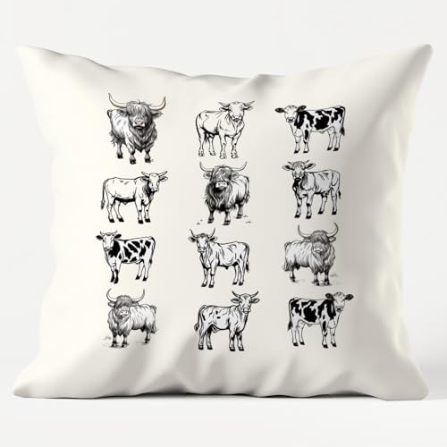 Farmhouse Highland Cow Pillow Cover 18x18 Double-Sided, Highland Cow Lovers by Unknown