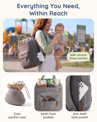 mommore Baby Diaper Bag with Waterproof Changing Pad, Light Gray - Image 2
