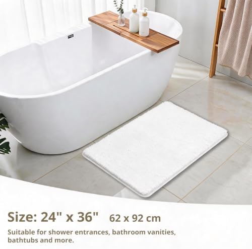 Polyester Bathroom Rug 24"x36" White, Non-Slip Soft Shaggy Bath Mat - Image 2