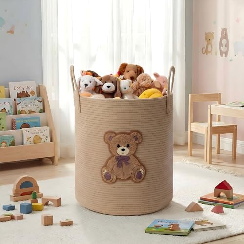 LemonRoad Brown Bear Nursery Hamper Cotton Rope Basket - Image 5